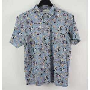 Bruun & Stengade Men's XL Slim Short Sleeve Blue Floral Knit Cotton Polo‎ Shirt